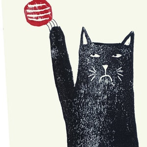 Carte de Noël linoprint A6 chat imprimée à la main/impression d'art chat, Royaume-Uni image 2