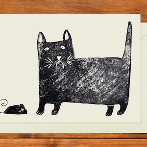 Funny cat card, handmade, linoprint card, cat art print, A6, UK