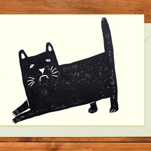 Funny cat card, handmade, linoprint card, cat art print, A6, UK