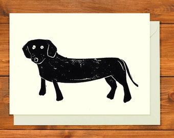 Carte teckel, carte chien saucisse, carte vierge A6 linoprint/impression d'art, Royaume-Uni