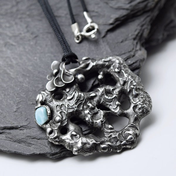 Larimar necklace,natural Larimar,stone pendnat,handmade pendant,ooak,metalwork pendant,handmade,gift,artistic,silver,larimar pendant,pendant