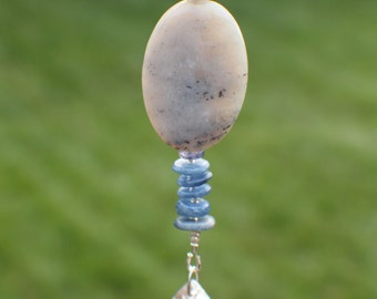 30mm Teardrop Crystal Suncatcher pendant with Kyanite and Blue Crazy lace agate (0029)