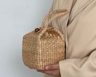 Milky) Gifts Basket for women small Handbag seagrass bag wicker Woven Bag Straw Bag BOHP