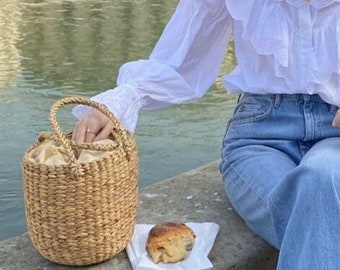 Woven Straw Basket Bag: Parisian Beach Tote
