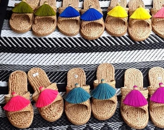 Tassel Water Hyacinth Sandals: Greek Beach Bridal Shower Slippers