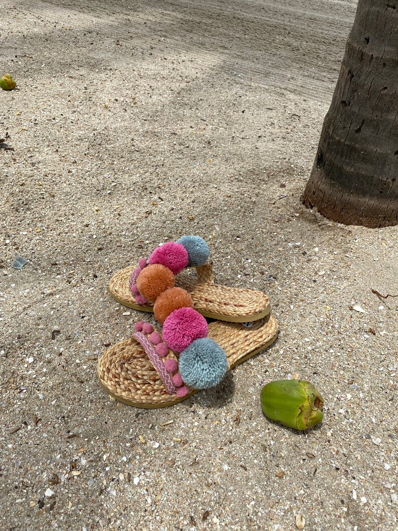 Havana Pom Poms Sandals / Greek Sandals / Beach Sandals / Pom Etsy