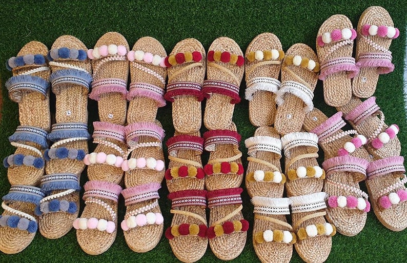 Relaxing Sandals / Greek Sandals / Beach Sandals / Pom Poms Etsy