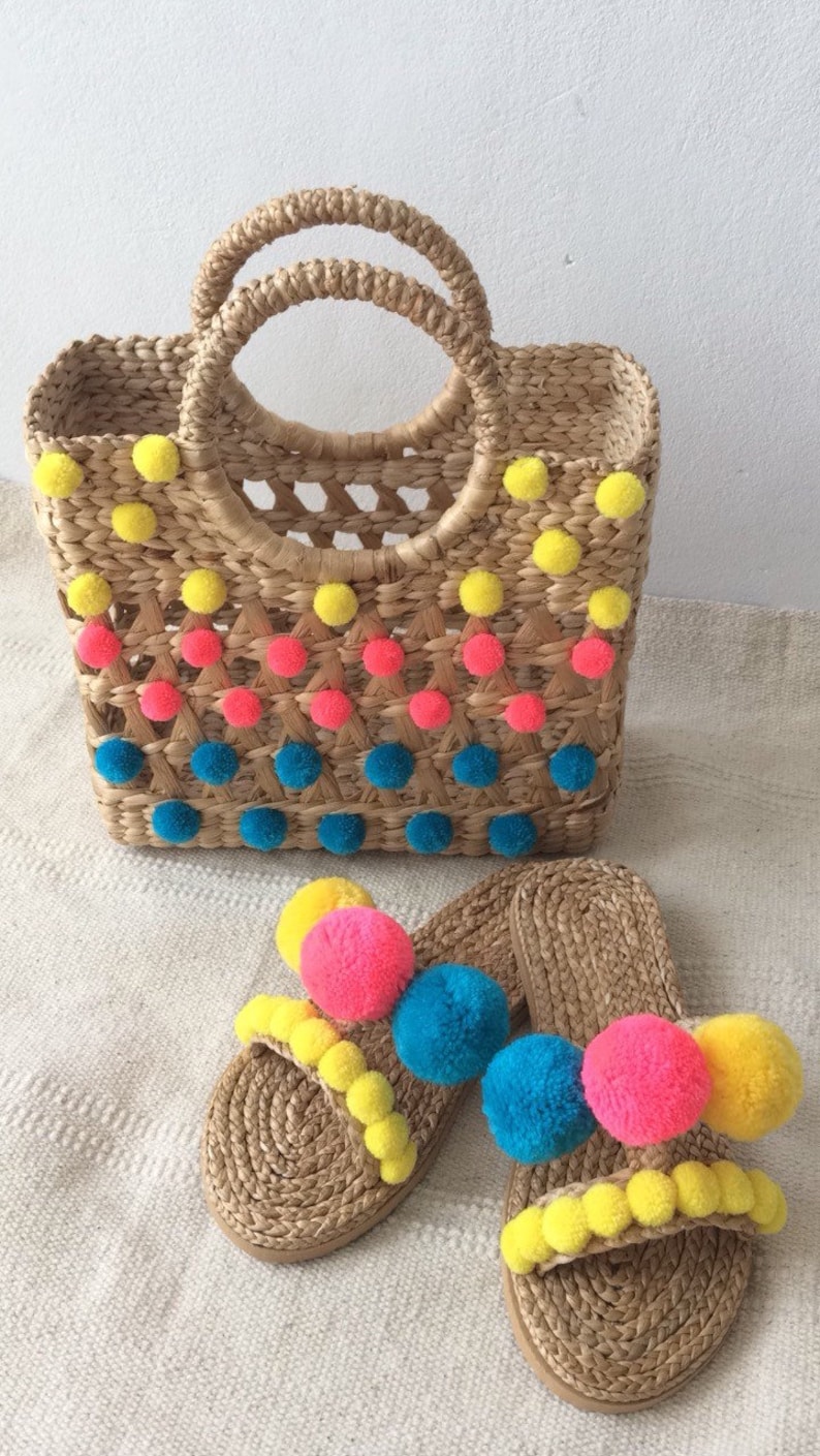 PREORDER Mama mini pom pom Woven Bag, Straw Bag, Beach Bag, Straw Hand bags, Straw Tote, Straw purse, Boho Bags seagrass bag wicker bag image 5