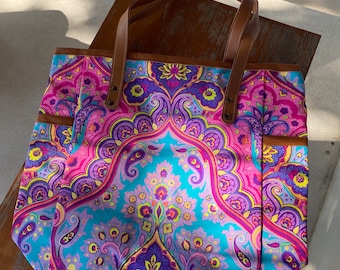 Bolso de lona pintado a mano: bolso grande de hombro para boda en la playa