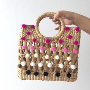 PREORDER Mama mini pom pom Woven Bag, Straw Bag, Beach Bag, Straw Hand bags, Straw Tote, Straw purse, Boho Bags seagrass bag wicker bag image 8