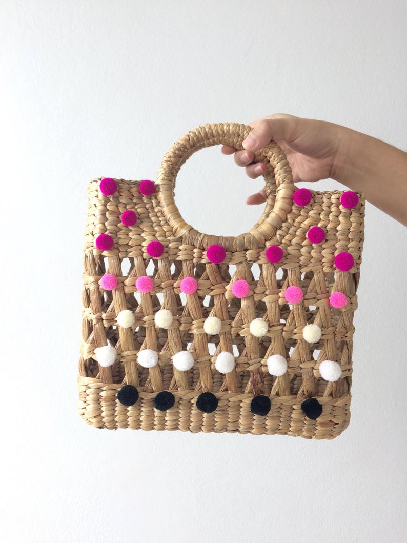 PREORDER Mama mini pom pom Woven Bag, Straw Bag, Beach Bag, Straw Hand bags, Straw Tote, Straw purse, Boho Bags seagrass bag wicker bag image 8