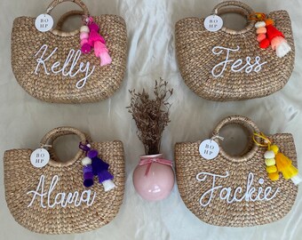 Mia) Unique bridesmaid gift ideas / Last Splash event / Gifts for guest of wedding party / Straw bag /  Personalized Beach Bachelorette