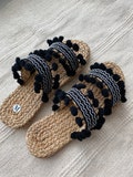 Black and White Tribal sandals / Greek Sandals / Beach Sandals / Pom poms Straw Sandals- BOHP product logo