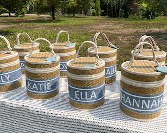 Velmar) Toiletry Bag Personalized Straw Beach Bag, Monogram Bachelorette Party Gift Something Blue