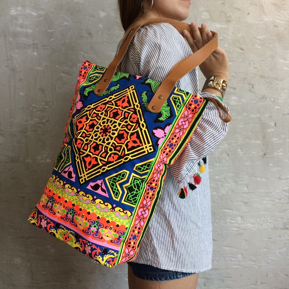 P-Coachella Neon Bag Tile style Beach bag / Bridesmaid Gift / | Etsy