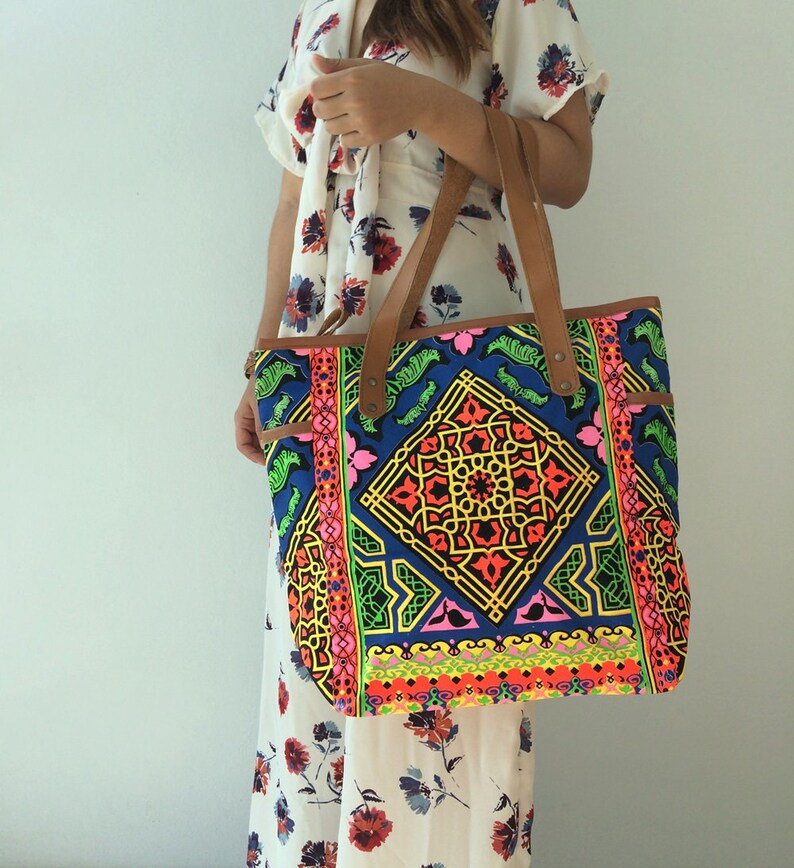 Tile Gift for her Bohemian Totes Bridesmaid Gift Weekender Bag Large Tote Canvas bag Hippie bag Boho Bag school supplies