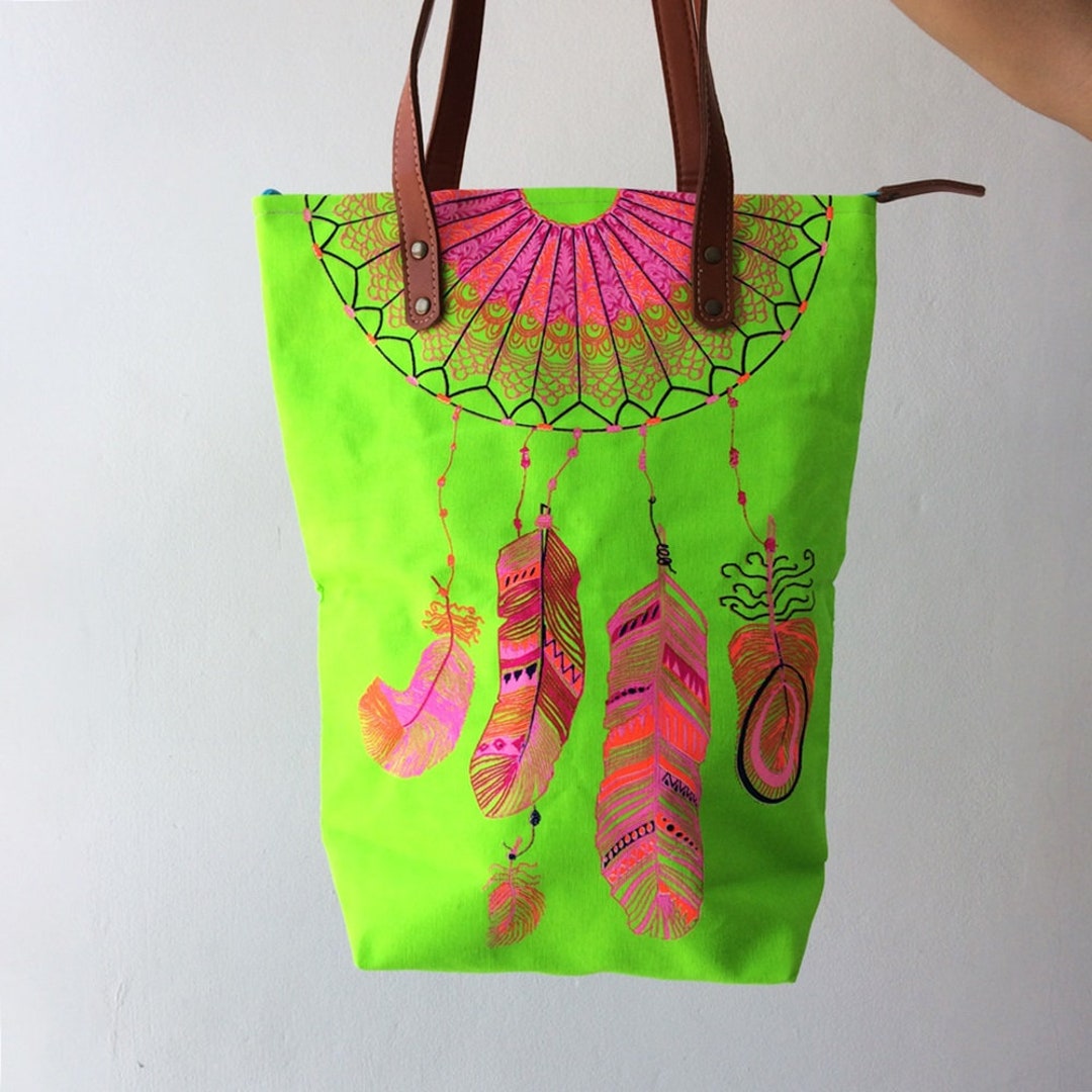 Fluorescent Feather Hawaiian Bag beach Bagboho Bag Summer - Etsy