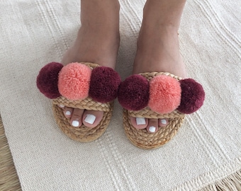 Water Hyacinth Pom Pom Sandals: Beach Wedding Slippers