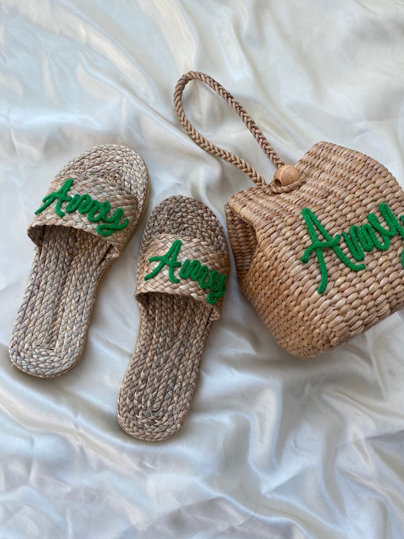 Personalized Woven Sandals, Custom Beach Party Slippers