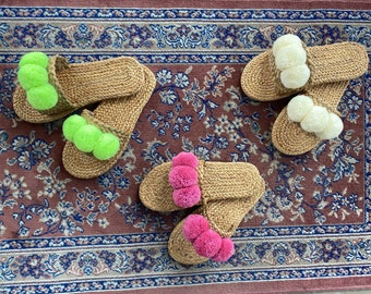 Pom Pom Water Hyacinth Sandals: Bachelorette Beach Slippers