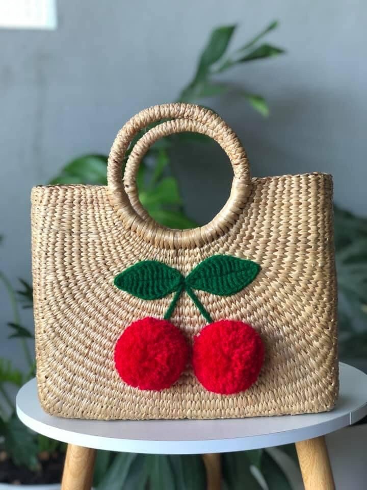 Cherry straw bag sale