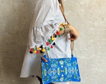 Blue Crossbody bag canvas for women small weekend