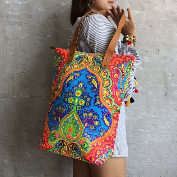PBoho style Orange Beach bag / Gift for her / Hippie Bag / Etsy