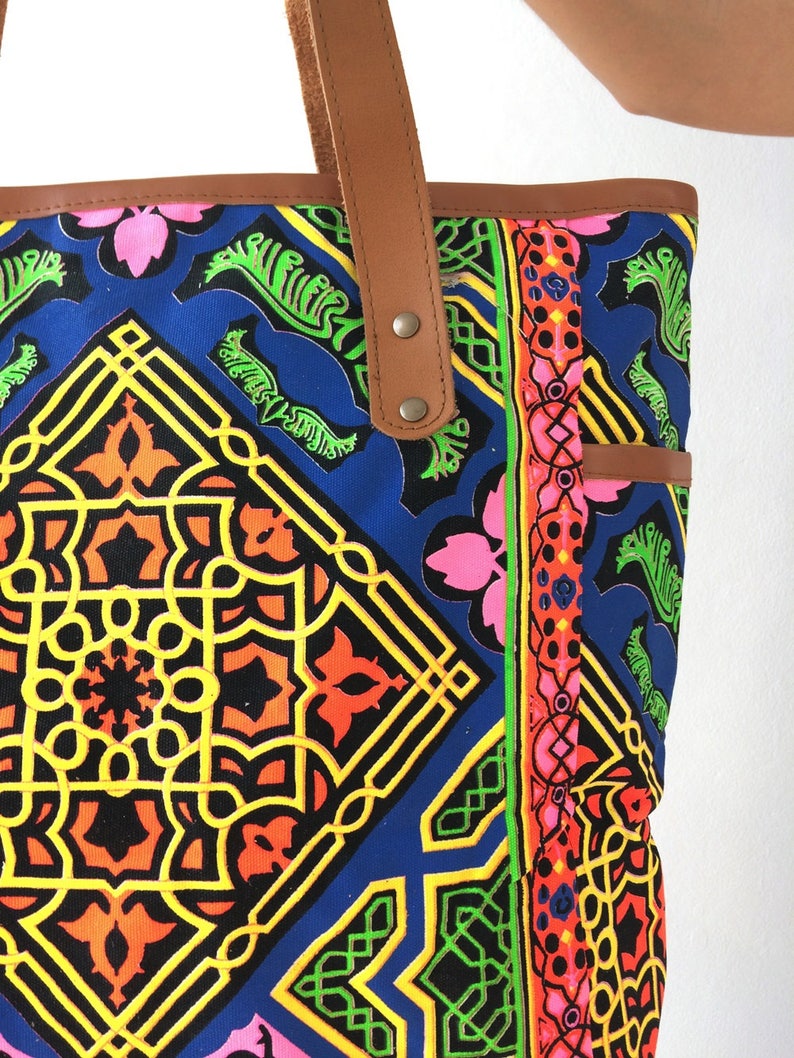 Tile Gift for her Bohemian Totes Bridesmaid Gift Weekender Bag Large Tote Canvas bag Hippie bag Boho Bag school supplies