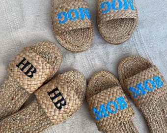 BOHOPEACH) Freunde Urlaub maßgeschneiderte Party Hausschuhe, Brautparty Geschenke, personalisierte Hausschuhe, Brautjungfer, Bachelorette - BOEP