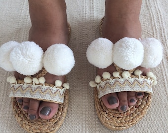 Pom Pom Bridal Sandals: Beach Wedding Bachelorette Party Gifts