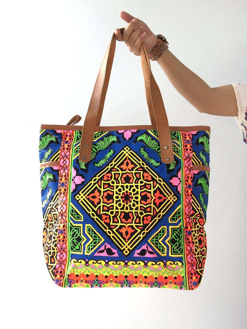 Tile Gift for her Bohemian Totes Bridesmaid Gift Weekender Bag Large Tote Canvas bag Hippie bag Boho Bag school supplies