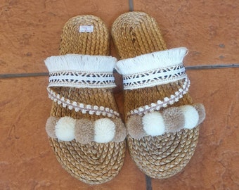Pom Pom Straw Sandals: Bachelorette Beach Slippers