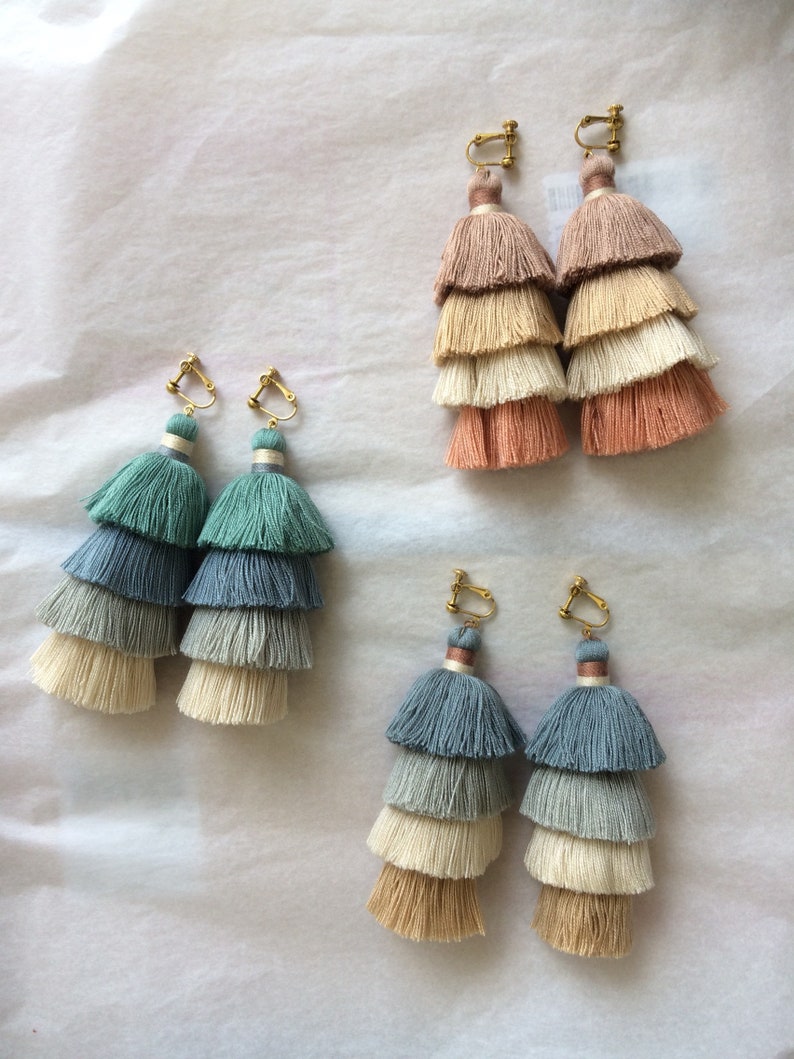 Coastal party favors / Tassel Earrings Add Clip on Earrings free / Beach Summer Gift for her Bridesmaid Gift / luxury accessories Gift image 9