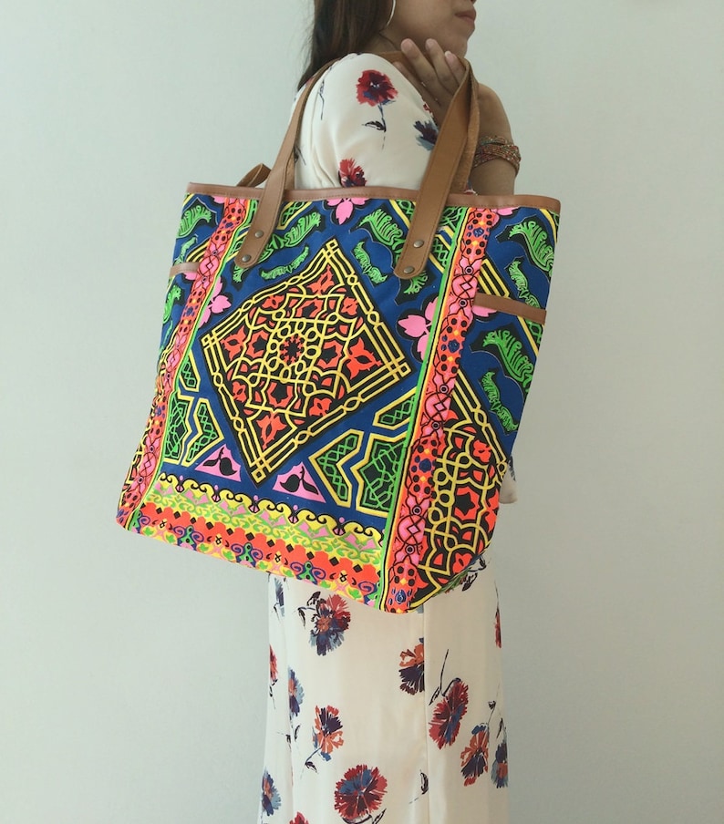 Tile Gift for her Bohemian Totes Bridesmaid Gift Weekender Bag Large Tote Canvas bag Hippie bag Boho Bag school supplies