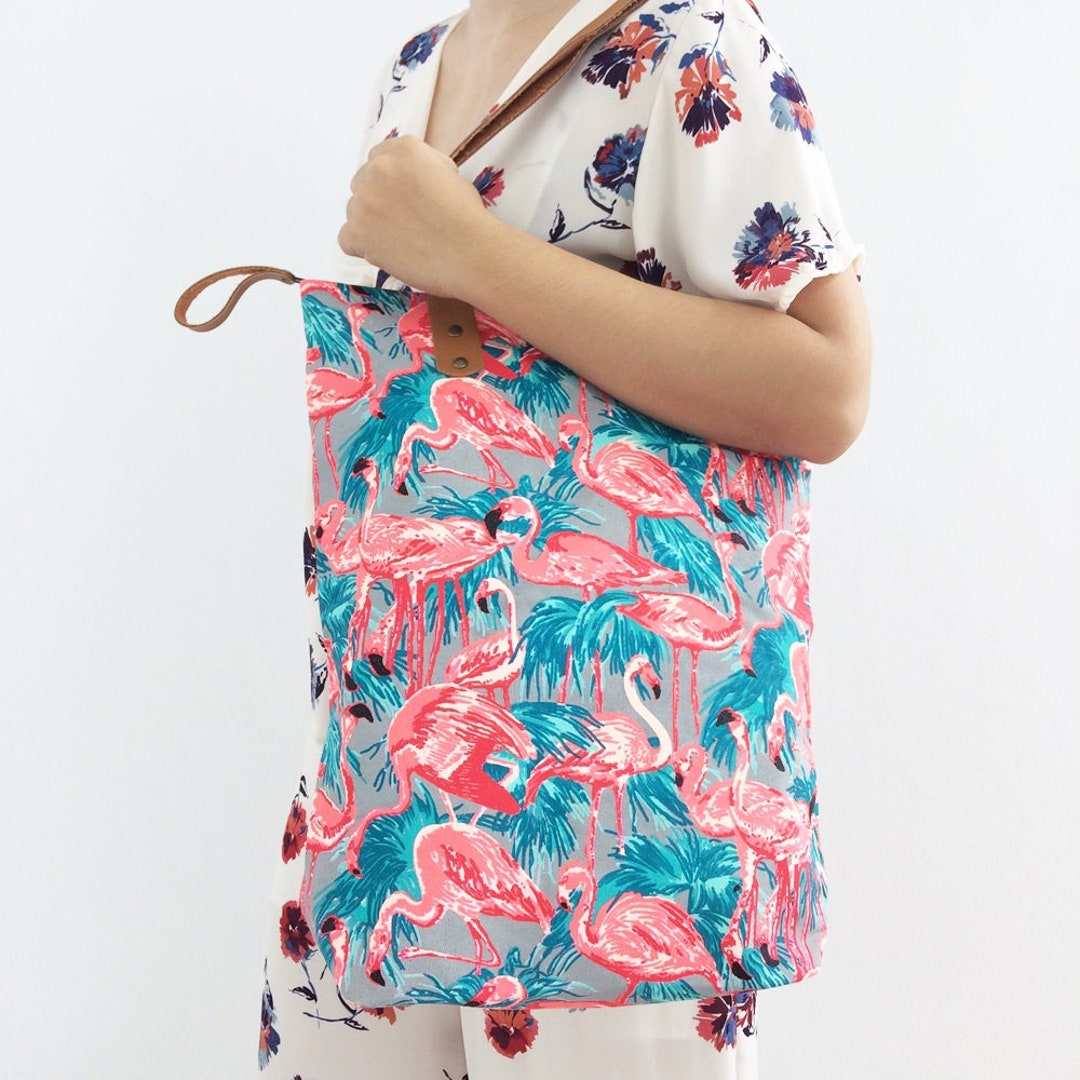 Coachella Flamingo Grey Turquoise Beach Tote Bag for Summer - Etsy