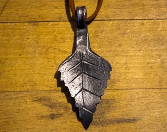 Birch Leaf Pendant - Keychain - Hand Forged - Free Shipping