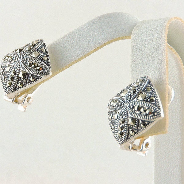 Sterling Silver And Marcasite Clip On Earrings