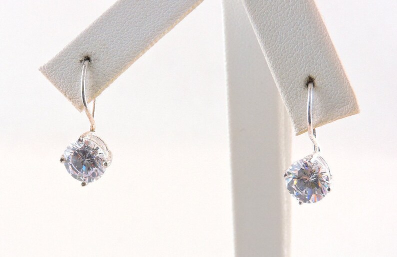 Sterling Silver Round Cut Cubic Zirconia Drop Earrings