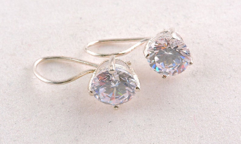 Sterling Silver Round Cut Cubic Zirconia Drop Earrings