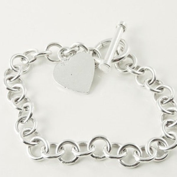 Sterling Silver Heart Toggle Chain Bracelet 7 1/2" (27.4 grams)