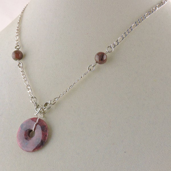 Sterling Silver And Purple Lepidolite Chain Necklace 16" (14.8 grams)