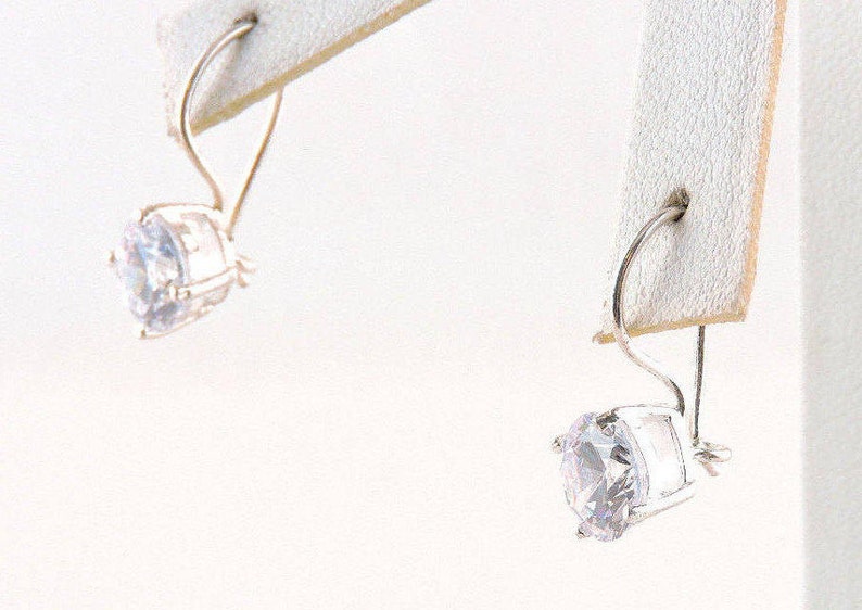 Sterling Silver Round Cut Cubic Zirconia Drop Earrings