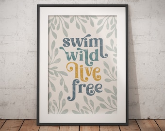 Wild Swimmer Art Print: Sea Swimming Gift (A4 Unframed)