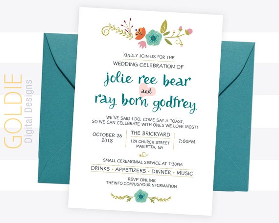 wedding celebration invite wedding invitation digital files 5in x 7in customized celebration invite