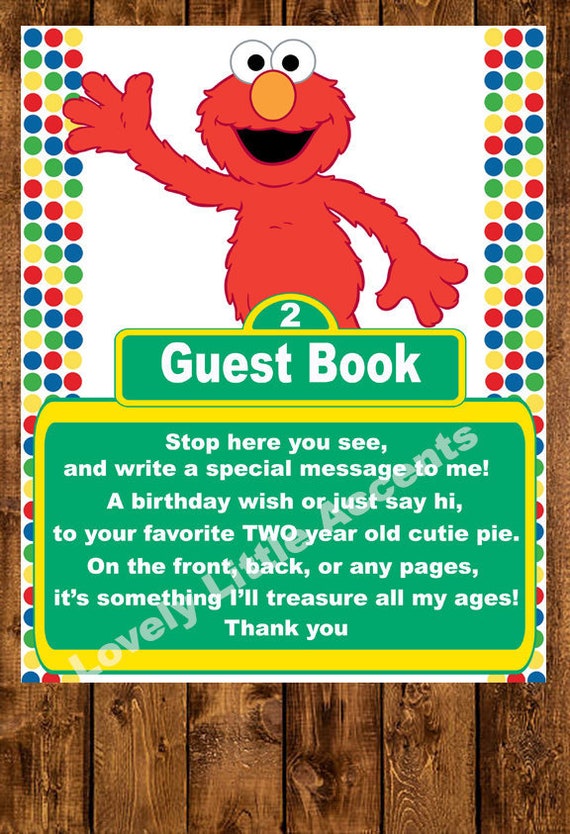 Elmo Sesame Street Guest book sign for two year old | Etsy