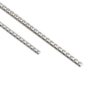 May include: Two parallel silver-toned metal chains featuring a repeating square-link texture. Each chain consists of small, uniform, raised square segments that create a consistent, tactile, and reflective surface along the entire length of the metal strands.