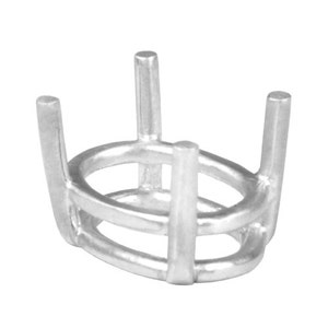 May include: Silver oval prong setting for a gemstone. The setting has a double-prong design and is made of metal.