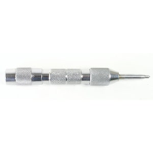 May include: A silver metal center punch tool with a textured grip and a pointed tip.