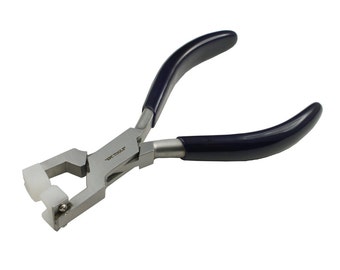 May include: A pair of silver metal pliers with dark blue handles and a white plastic jaw. The pliers have the text "SPC TOOLS" printed on the metal. The tool is designed for jewelry making or crafting.