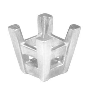 May include: Silver prong setting for a square or emerald cut gemstone. The setting has a four-prong design with a square base.